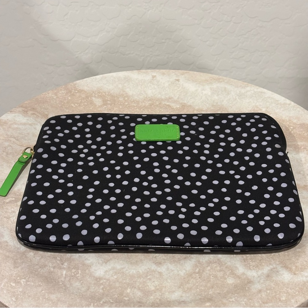 kate spade Black and White Polka Dot Tablet Sleeve with Lime Accent
